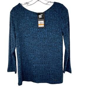 New Size Small Nine West Blue Knit Stretch Long Sleeve Shirt Top